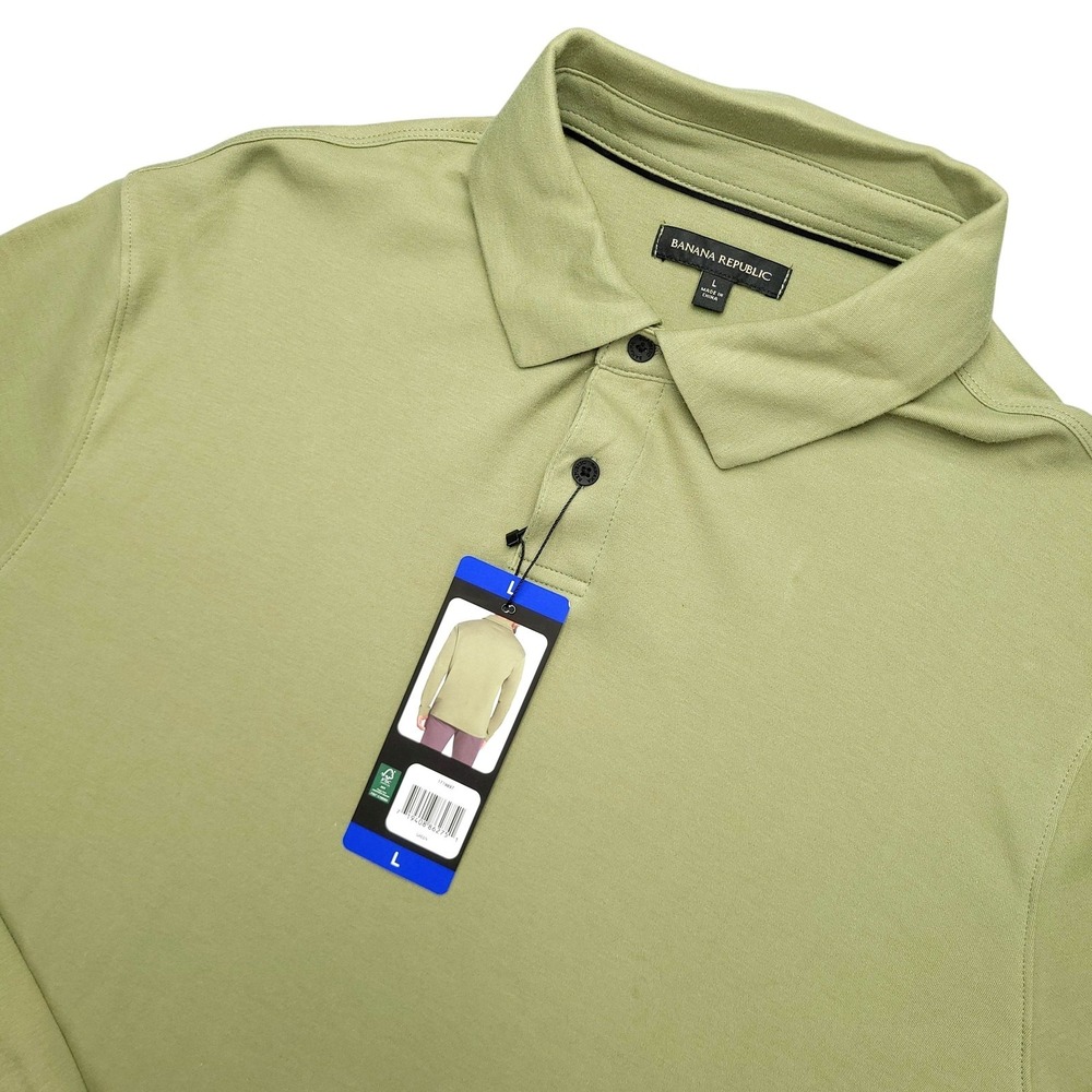Banana Republic Polo Shirt Mens L Green Solid Cotton Long Sleeve Luxe Touch Top